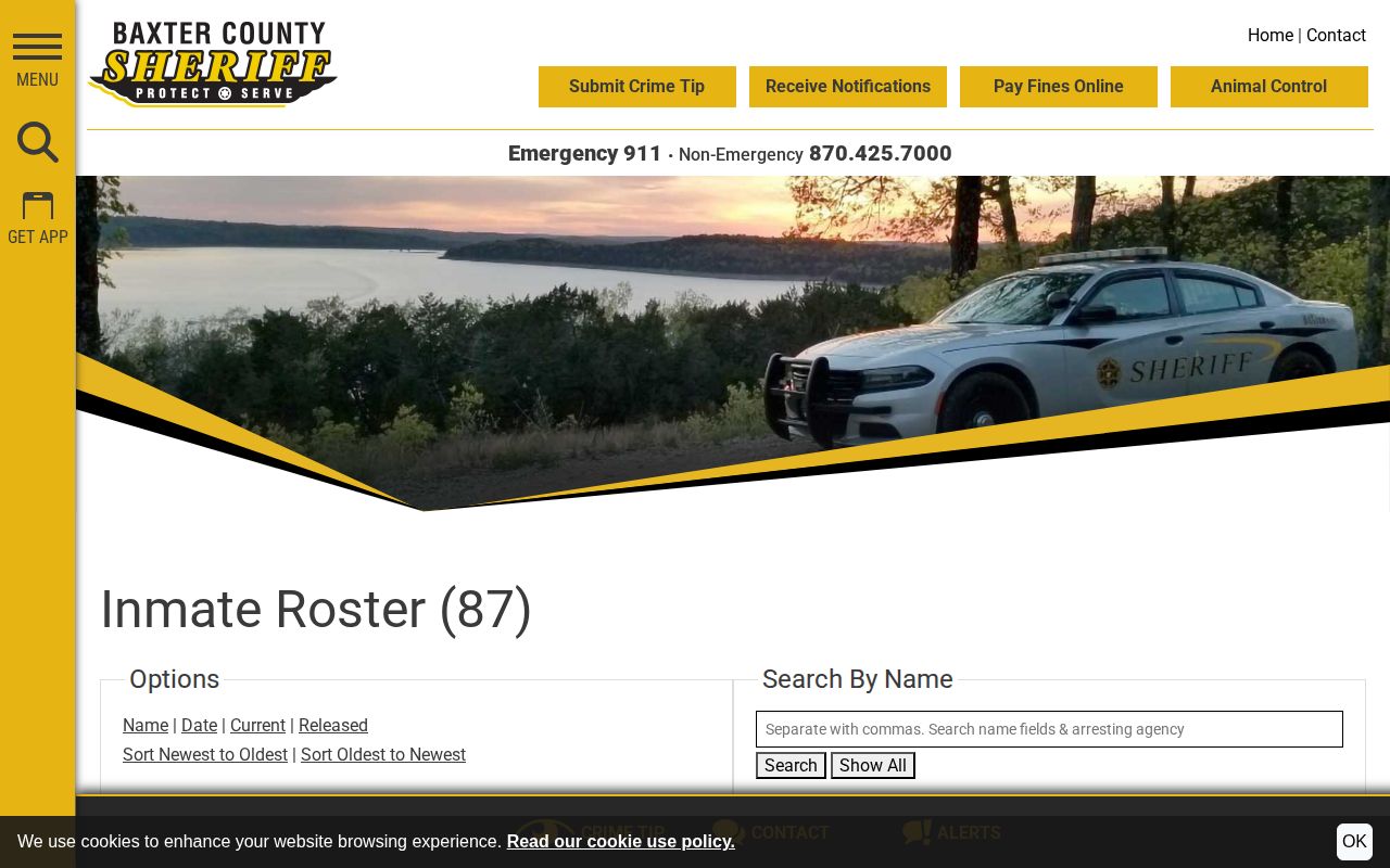 Baxter County Sheriff current inmates search and roster interface