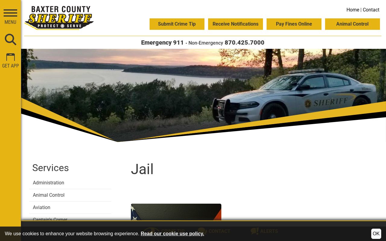 Official Baxter County jail information page explaining booking and detention