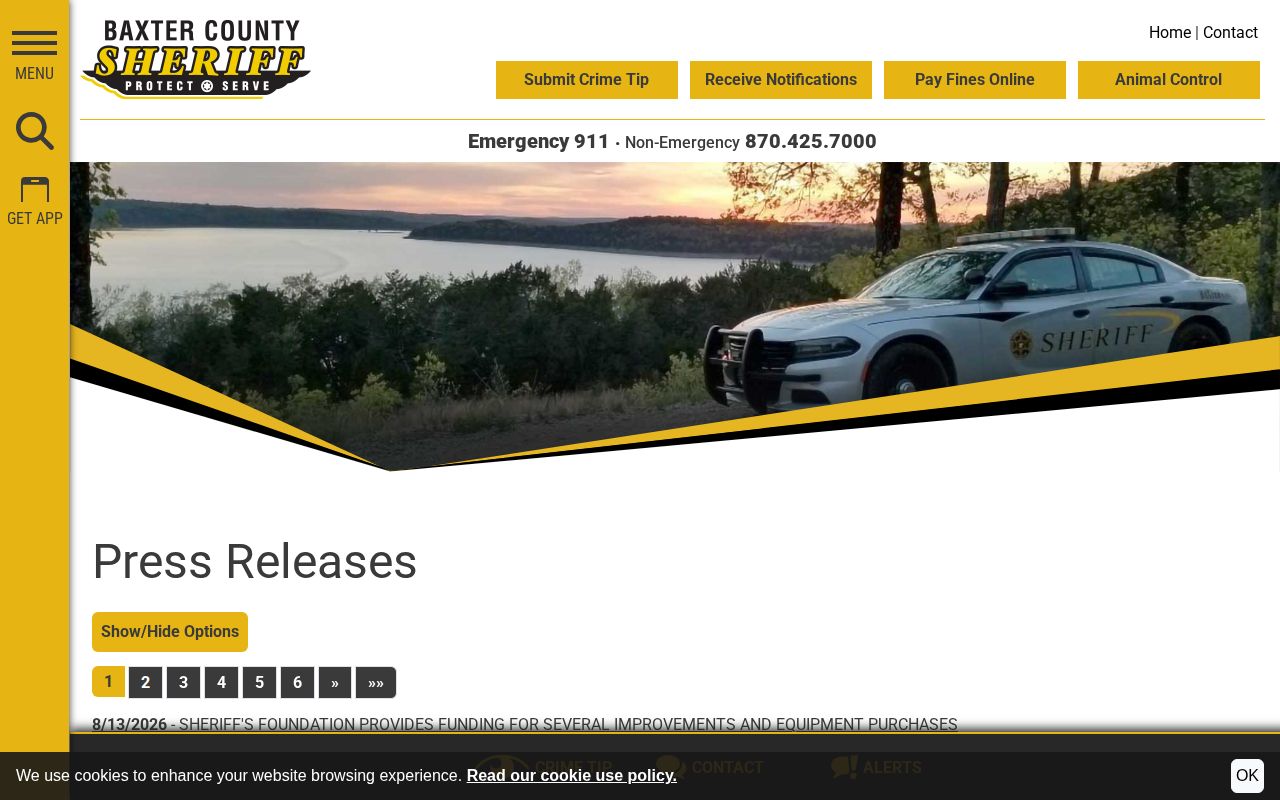 Baxter County Sheriff dated press release archive