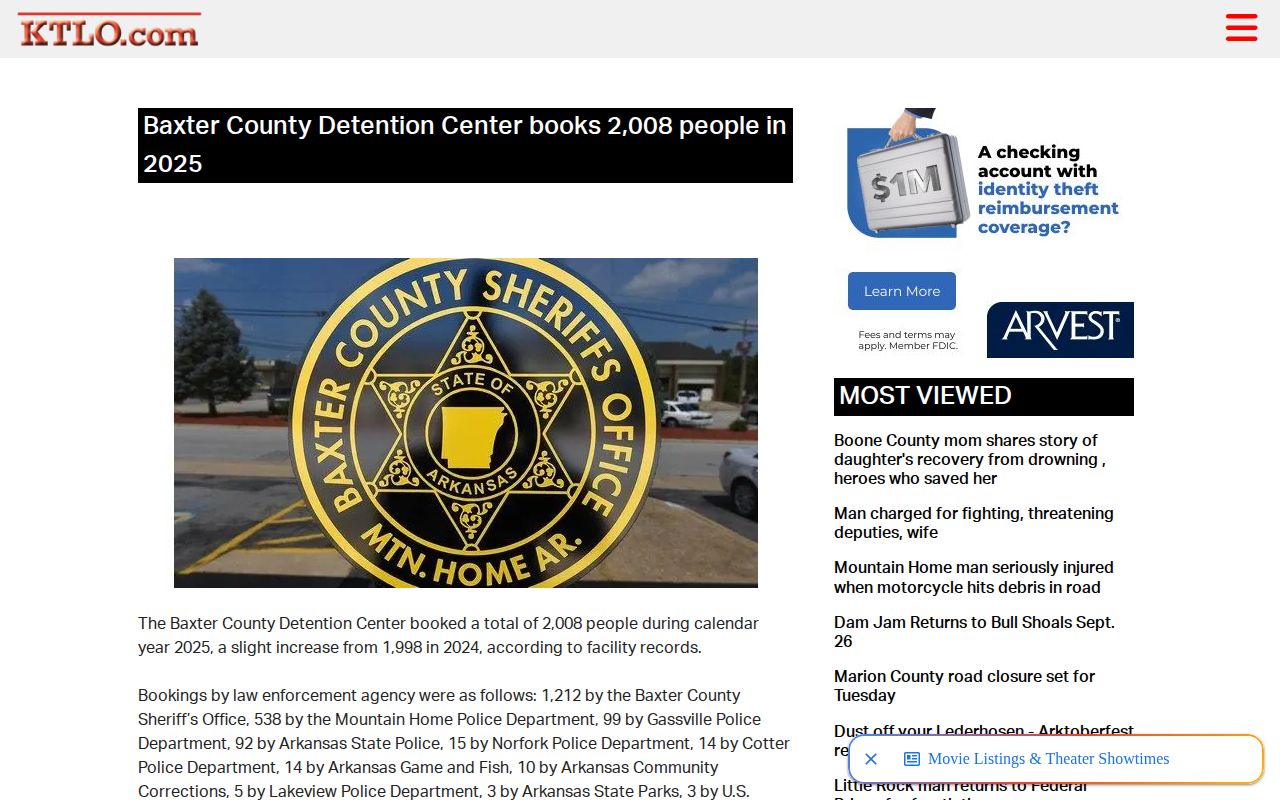 KTLO report on Baxter County Detention Center booking totals