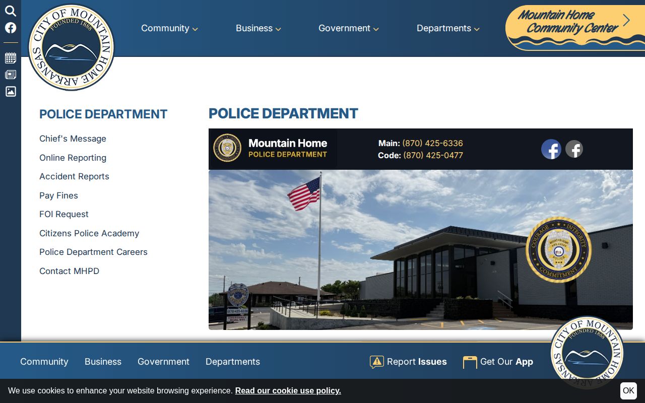 Mountain Home Police Department official arrest records page in Baxter County